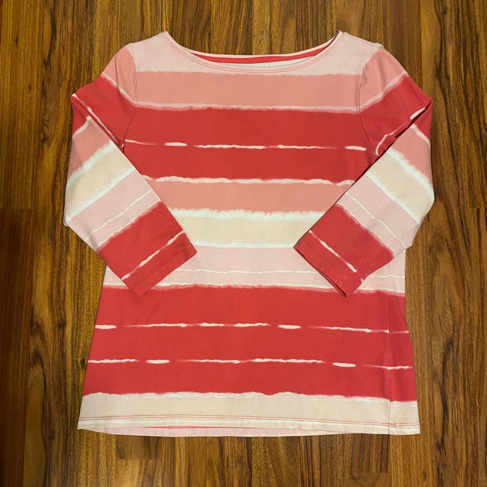 Talbots Coral and Light Pink Striped Long Sleeve Tee